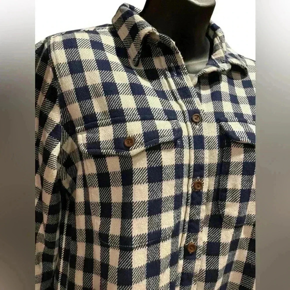 J CREW women’s Shirt-jacket in Stanton plaid flannel blue/cream size XS like new - Picture 6 of 11